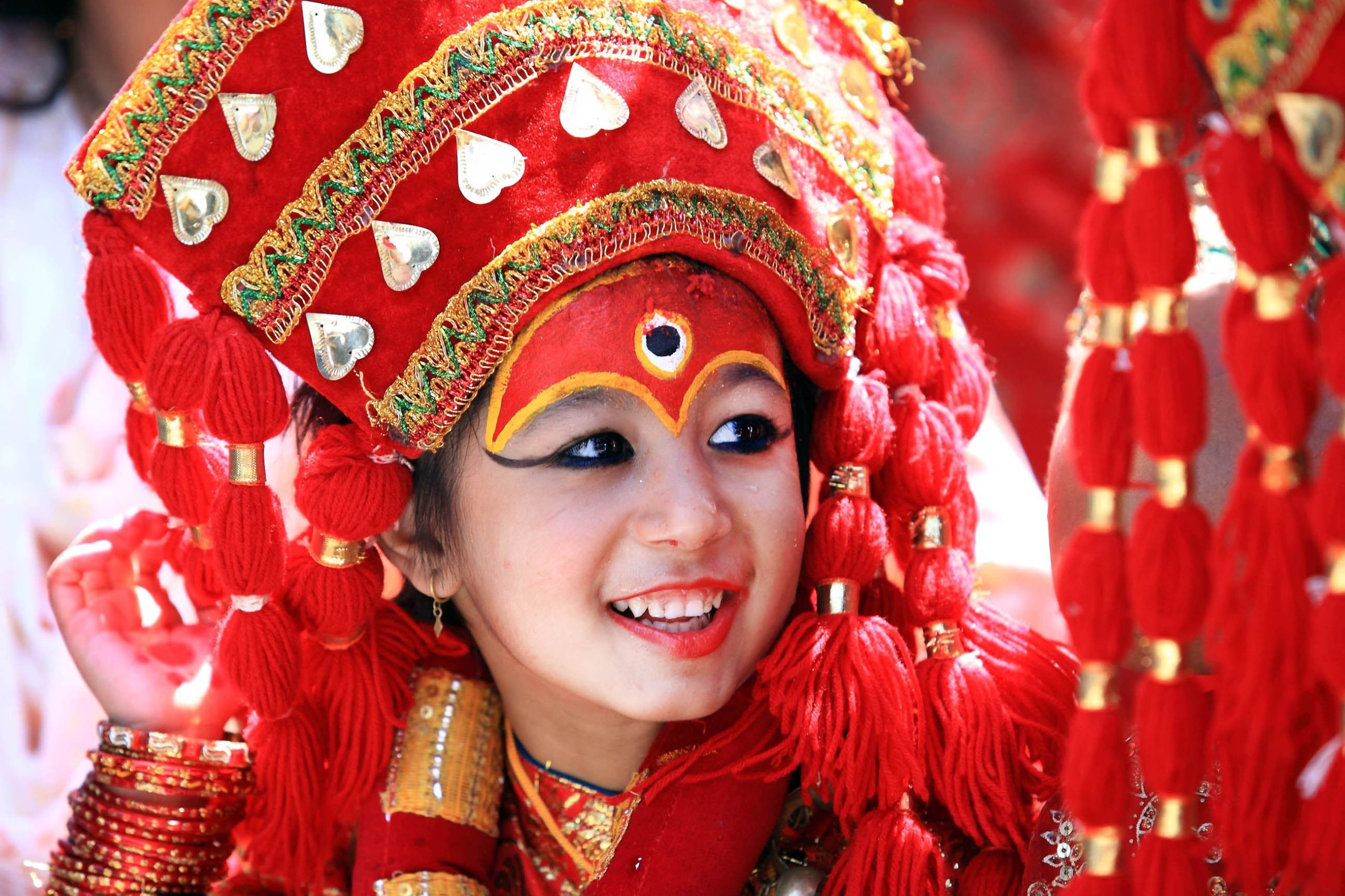 kumari the living goddess of nepal is worshipped every year