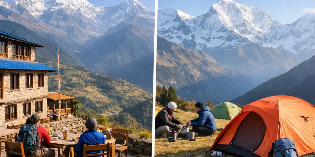 teahouse trek vs camping trek is always a healthy debate